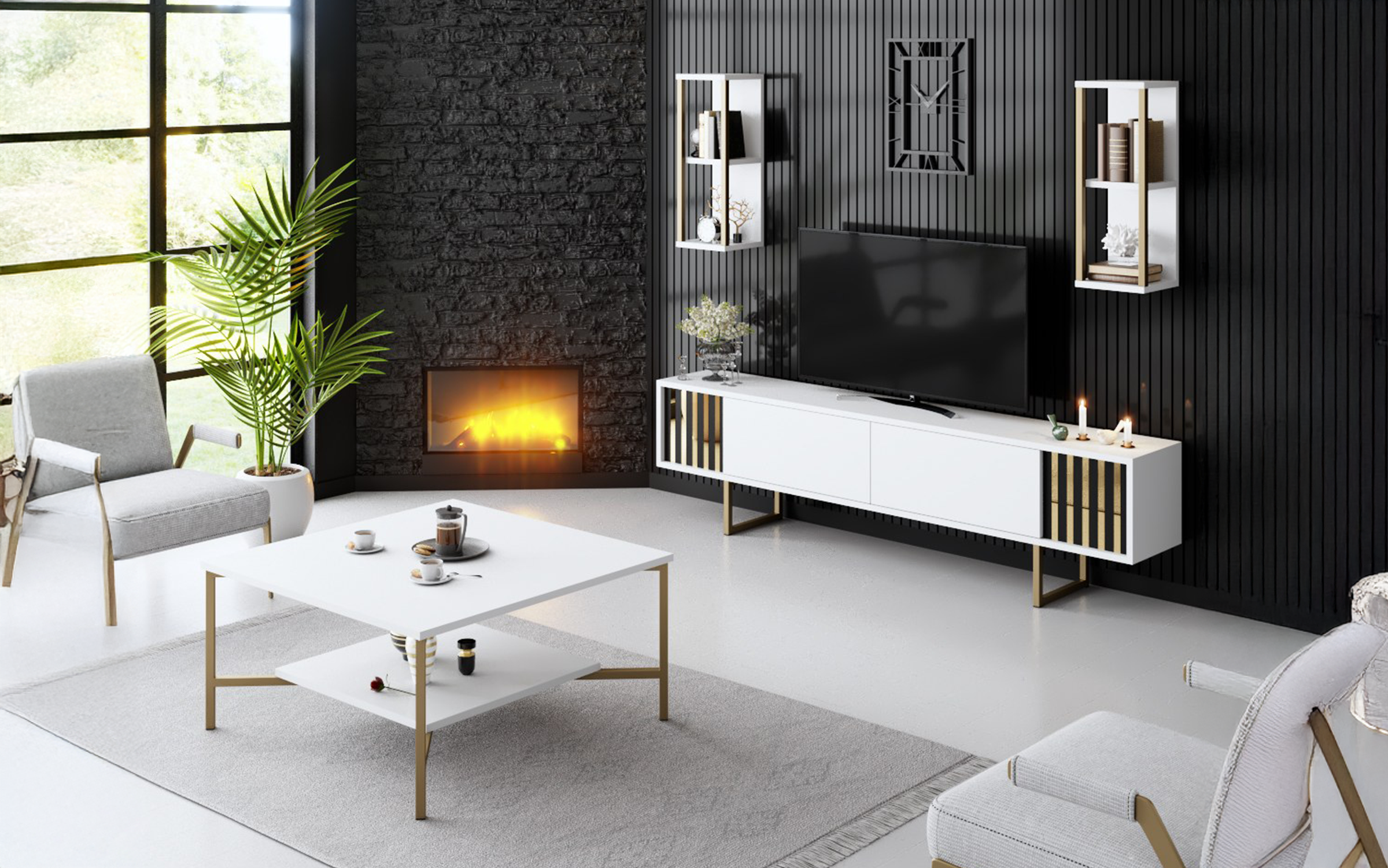 Modul TV + 2 buc. etajera Linus, alb  4